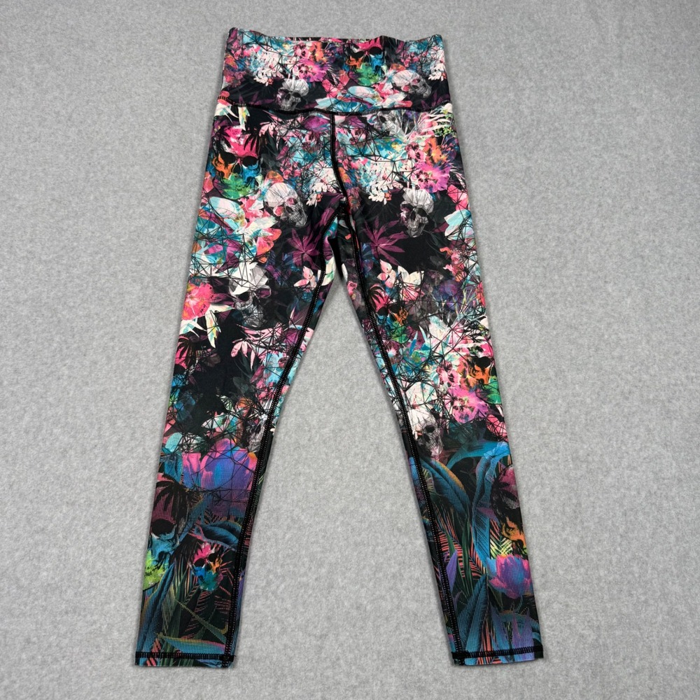 EVCR Evolution and Creation Women Skull Floral Print High Waist Leggings Small